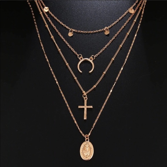 • Poppy • Boho Cross Moon Pendant Necklace - Picture 2 of 3